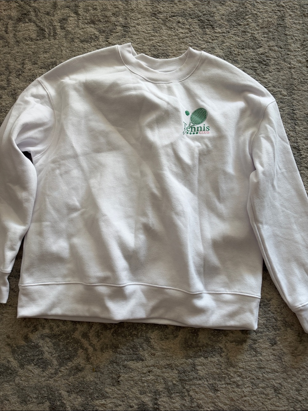 Men's White Crewneck Sweatshirt with Green Tennis Graphic